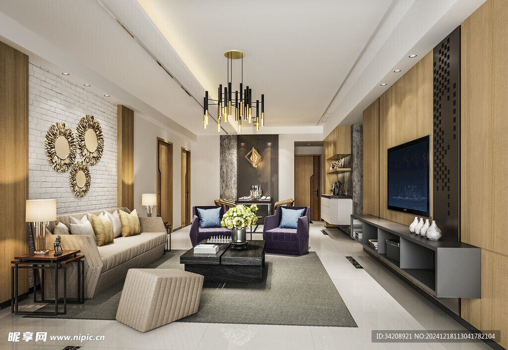 现代简约高级感新中式复古风客厅