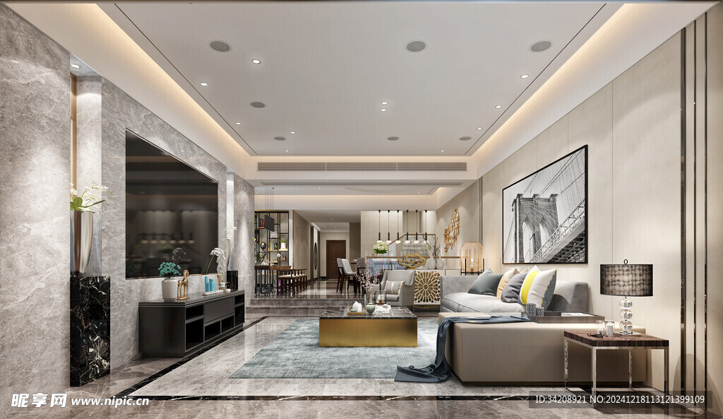 现代简约高级感新中式复古风客厅