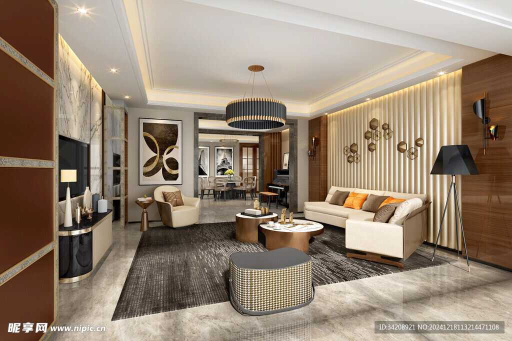 现代简约高级感新中式复古风客厅