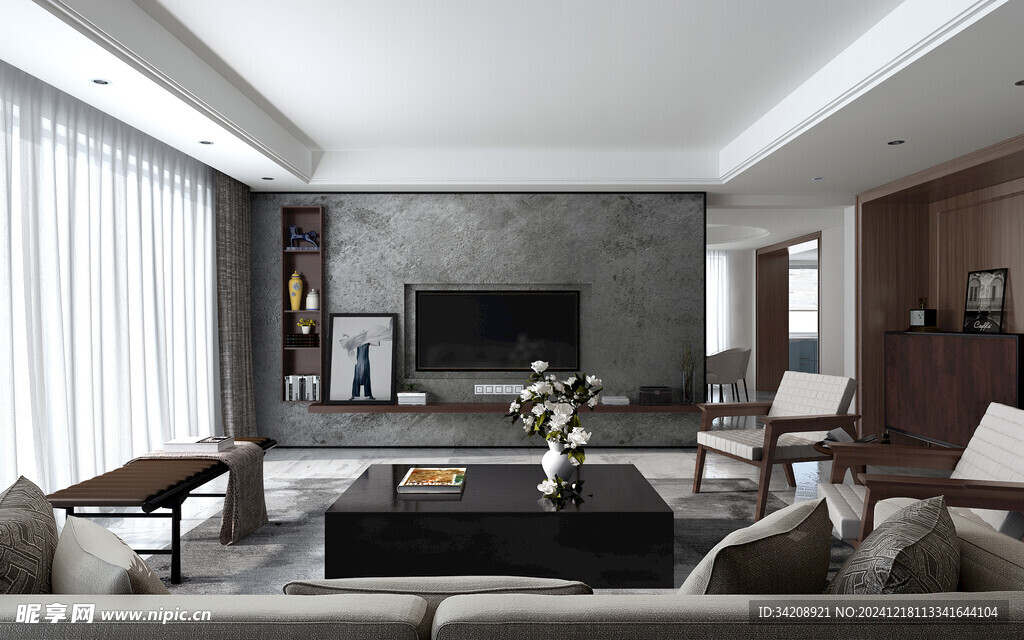 现代简约高级感新中式复古风客厅