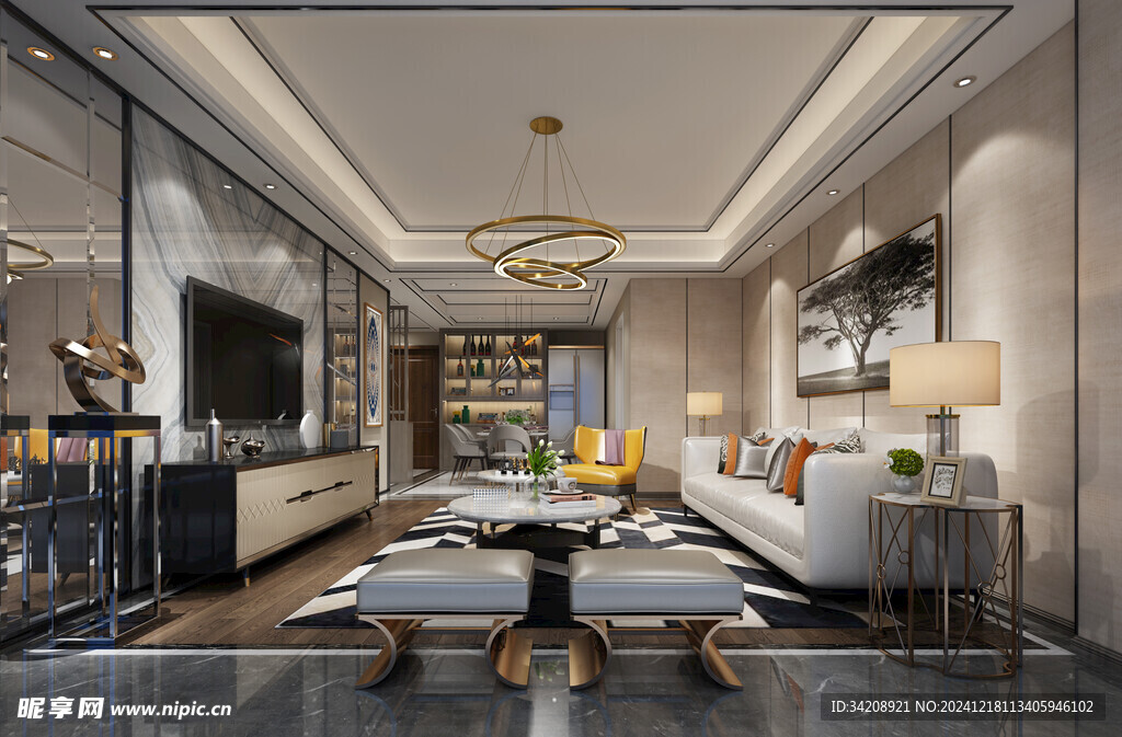 现代简约高级感新中式复古风客厅