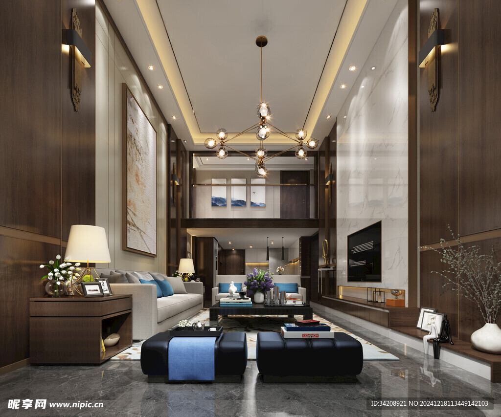 现代简约高级感新中式复古风客厅