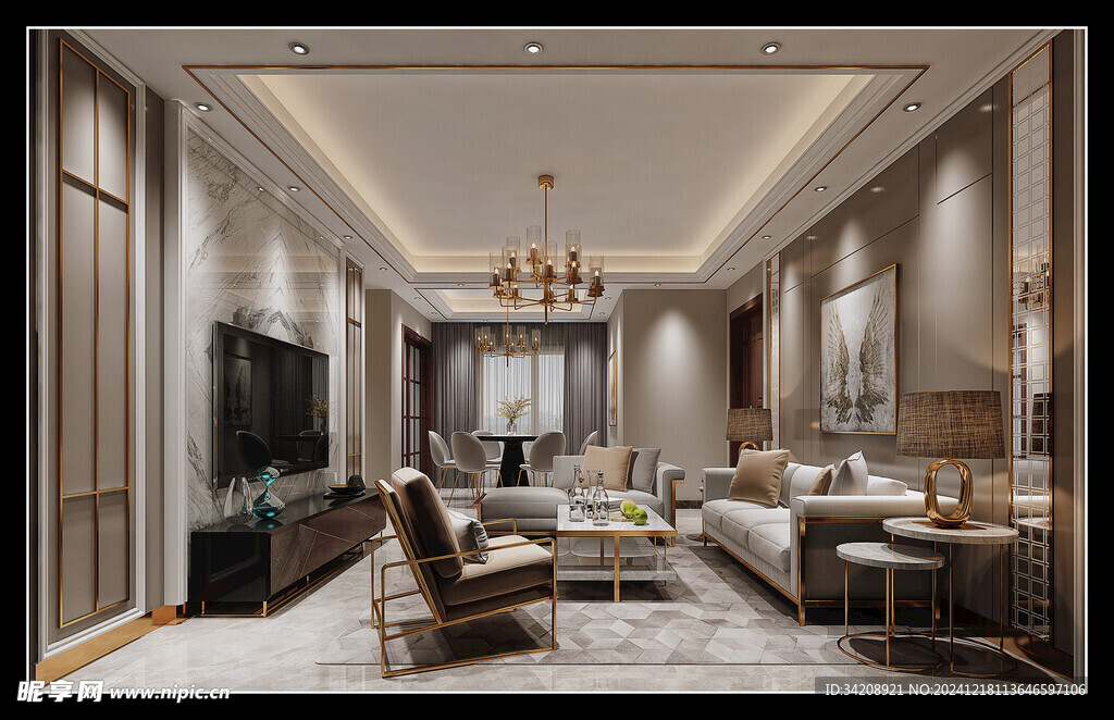 现代简约高级感新中式复古风客厅