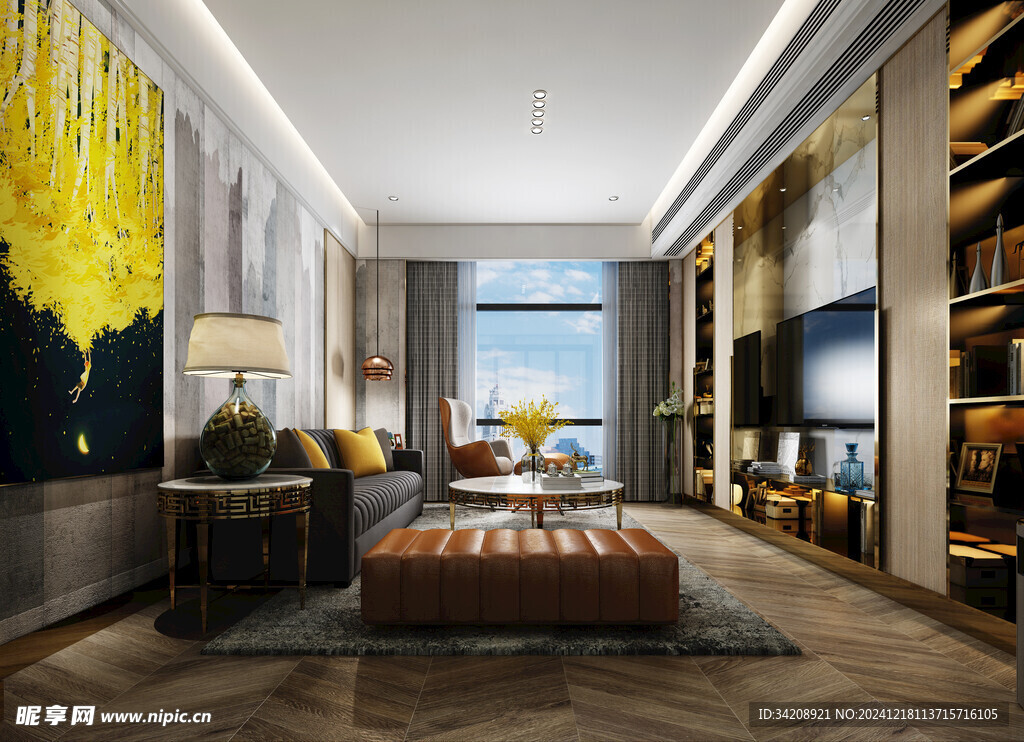 现代简约高级感新中式复古风客厅