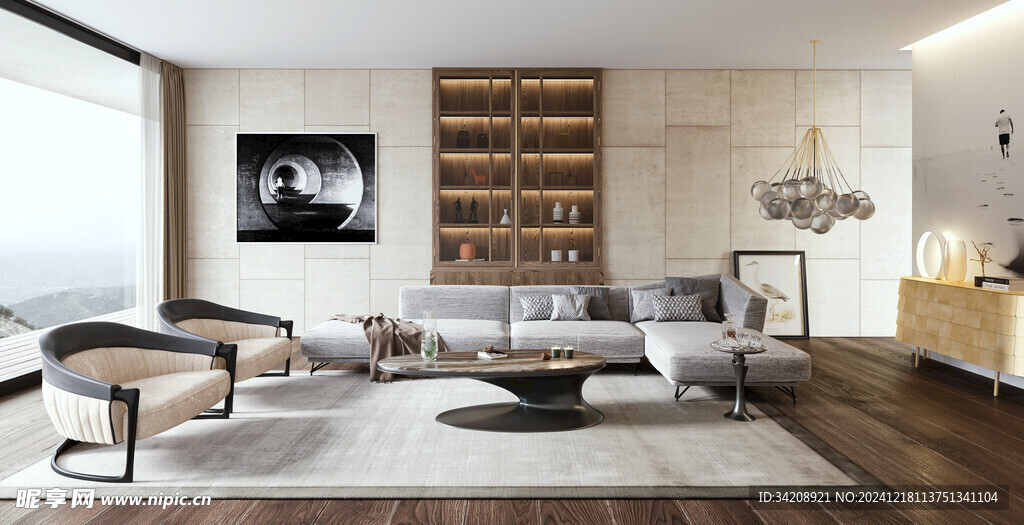 现代简约高级感新中式复古风客厅