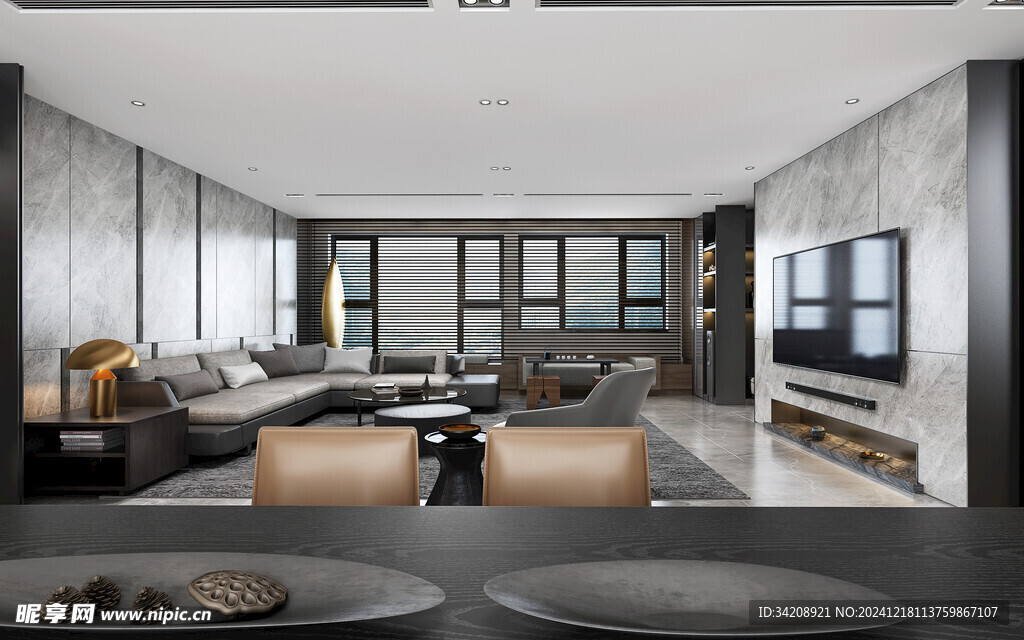 现代简约高级感新中式复古风客厅