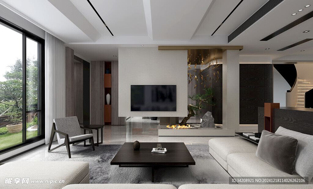 现代简约高级感新中式复古风客厅