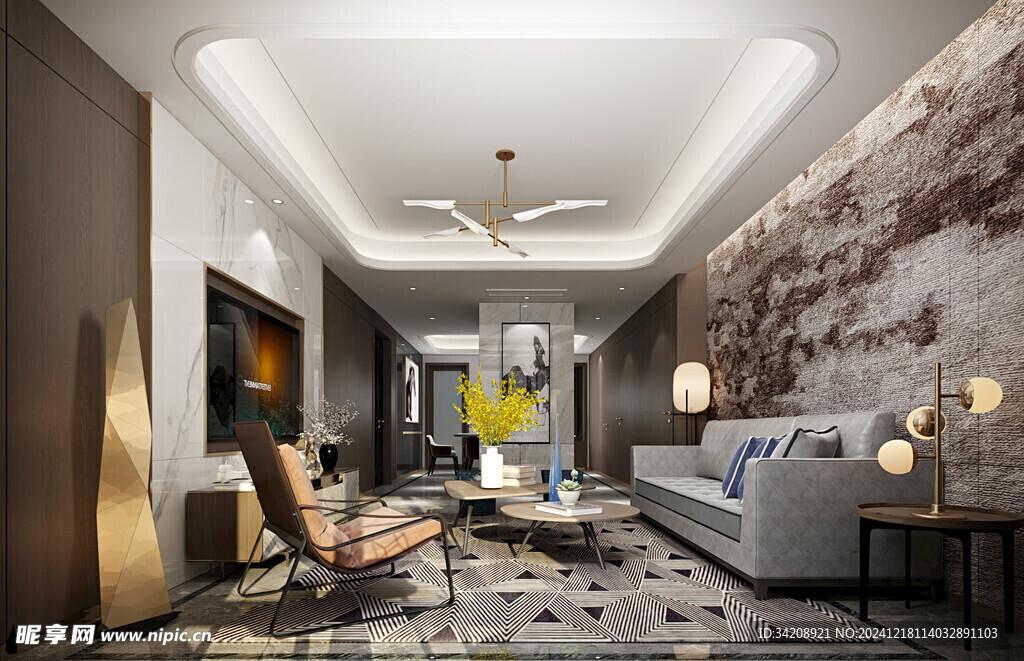 现代简约高级感新中式复古风客厅