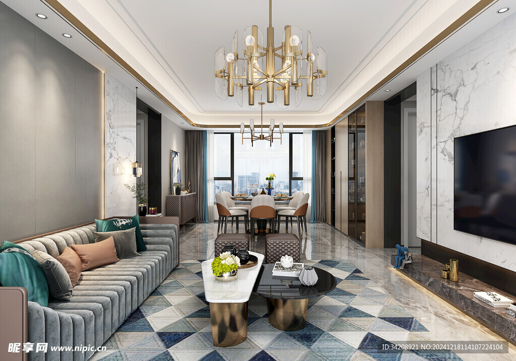 现代简约高级感新中式复古风客厅