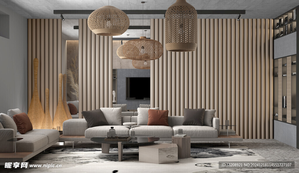 现代简约高级感新中式复古风客厅