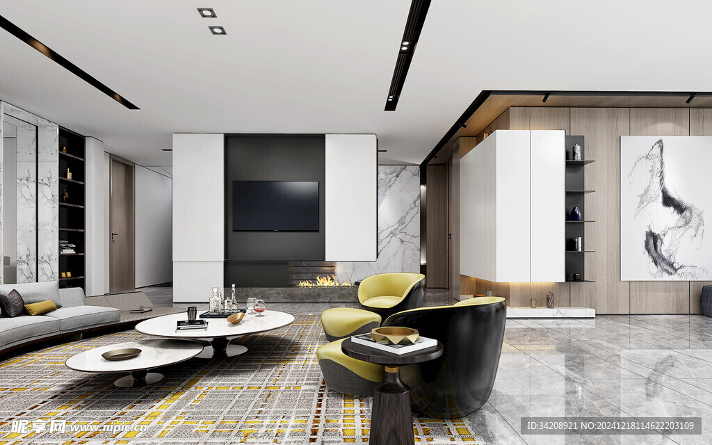 现代简约高级感新中式复古风客厅