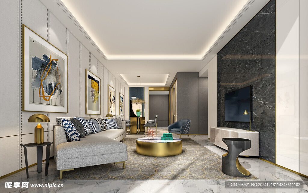 现代简约高级感新中式复古风客厅