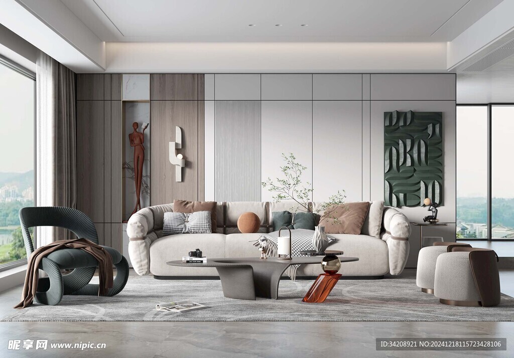 现代简约高级感新中式复古风客厅