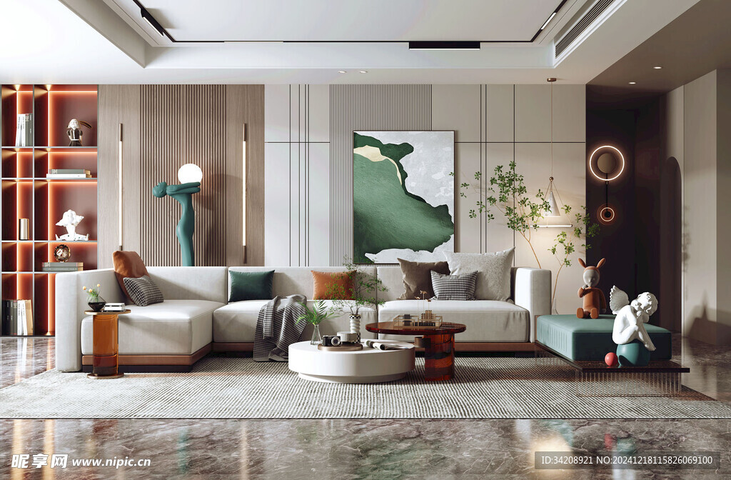 现代简约高级感新中式复古风客厅