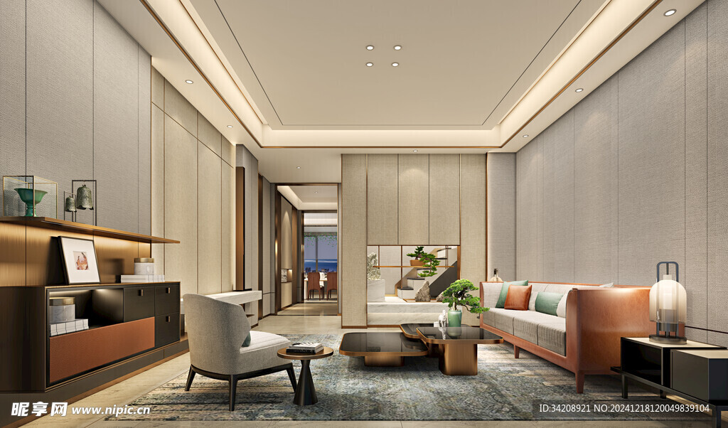 现代简约高级感新中式复古风客厅