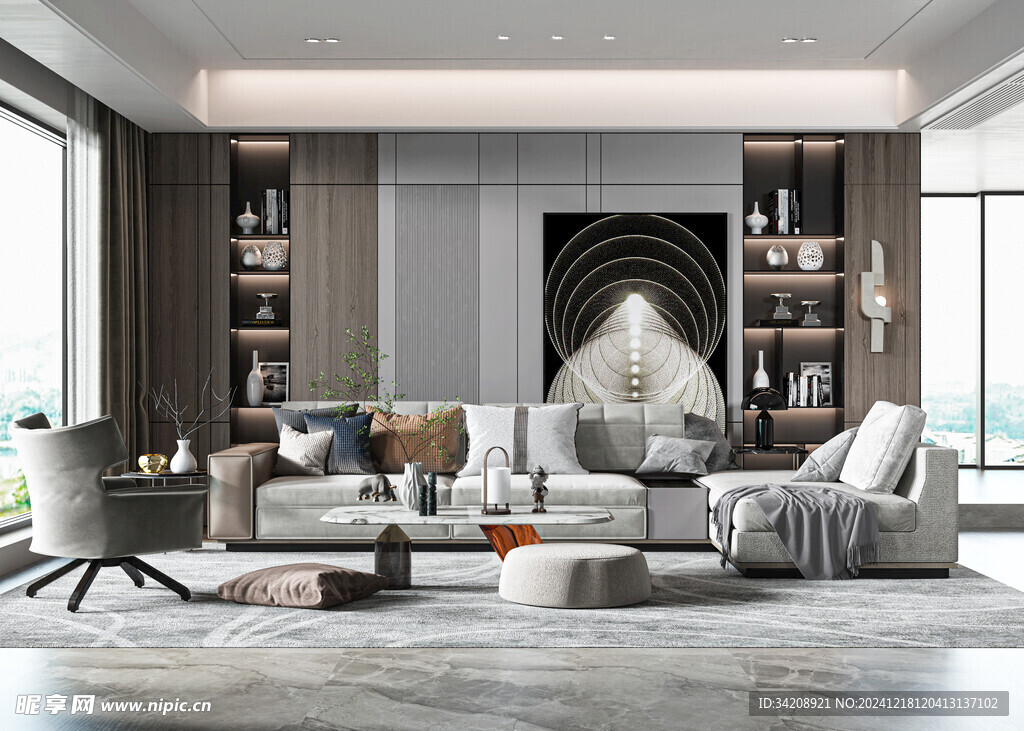 现代简约高级感新中式复古风客厅