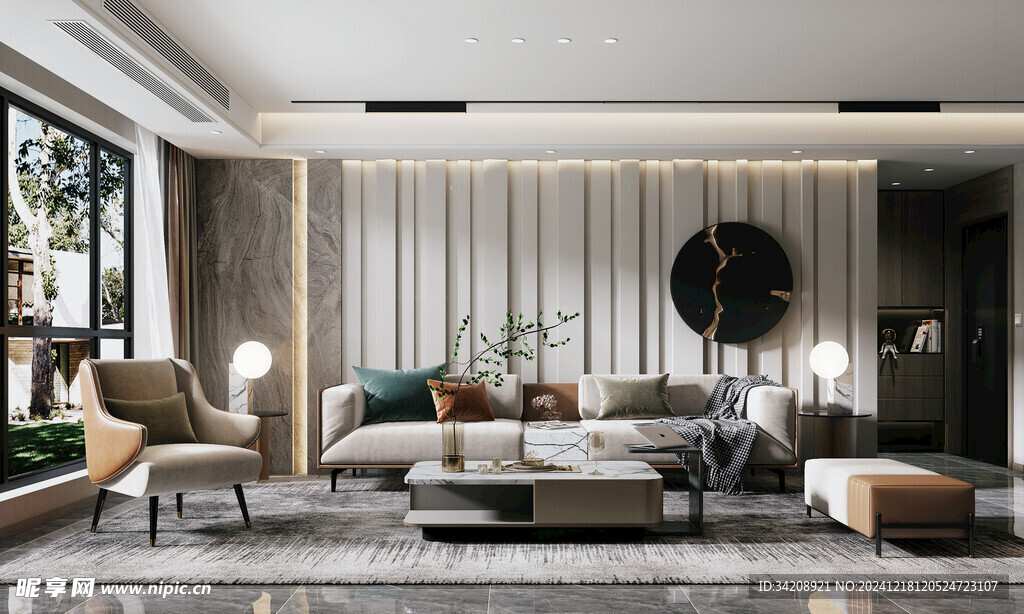 现代简约高级感新中式复古风客厅