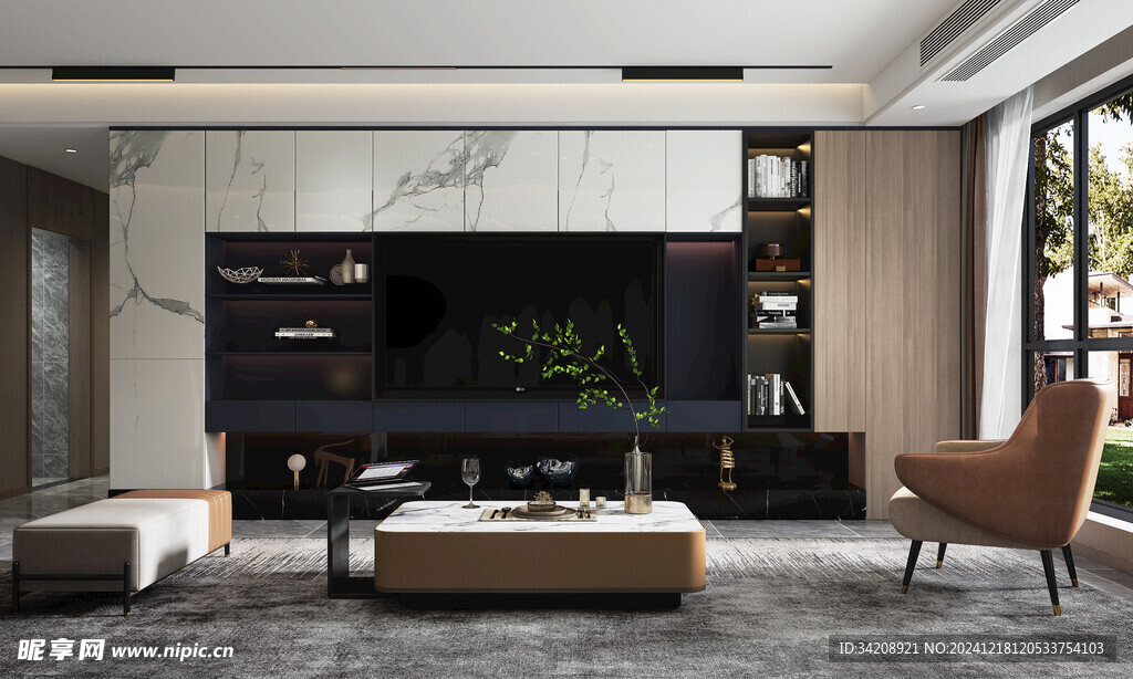 现代简约高级感新中式复古风客厅