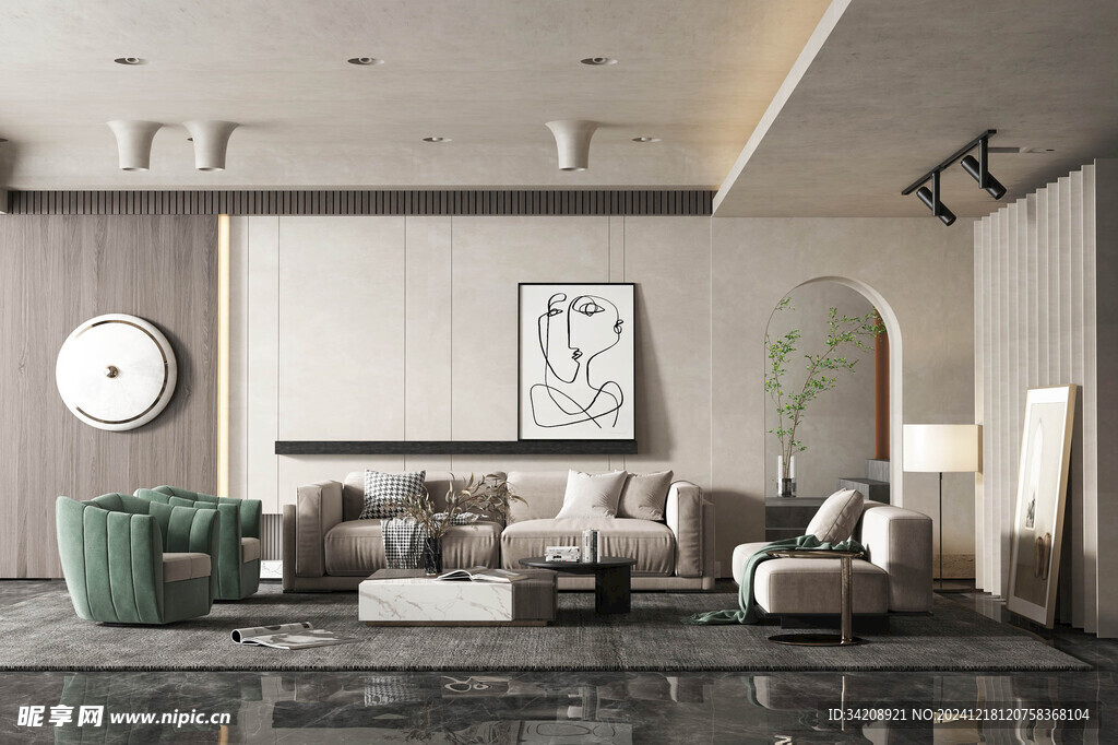 现代简约高级感新中式复古风客厅