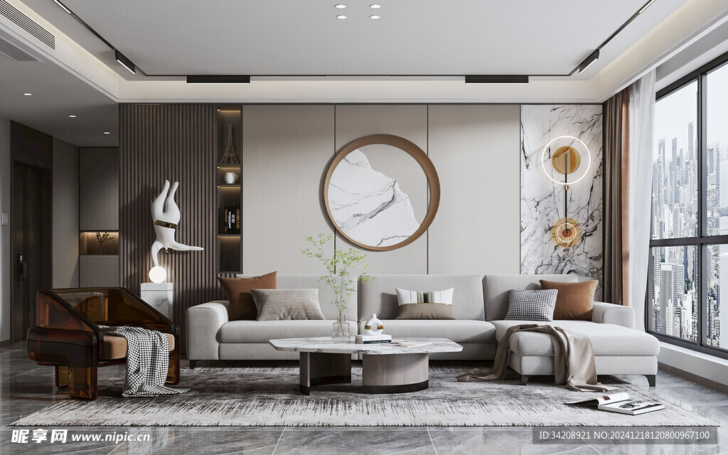 现代简约高级感新中式复古风客厅