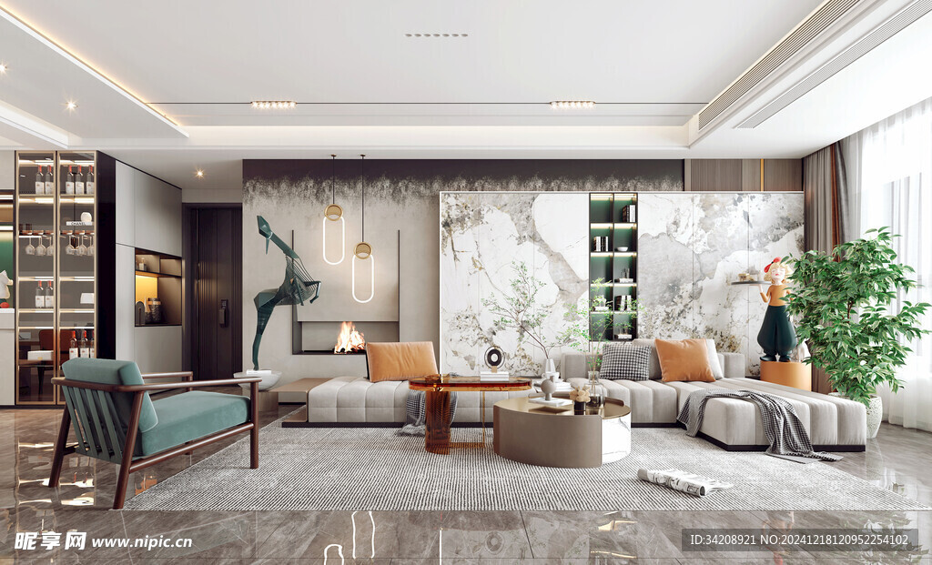 现代简约高级感新中式复古风客厅