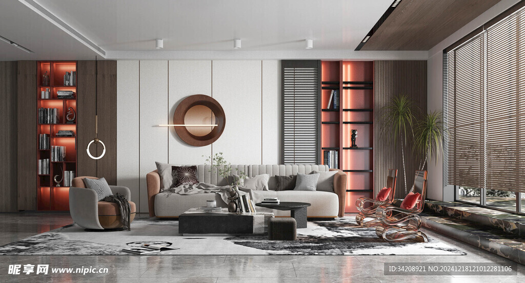 现代简约高级感新中式复古风客厅