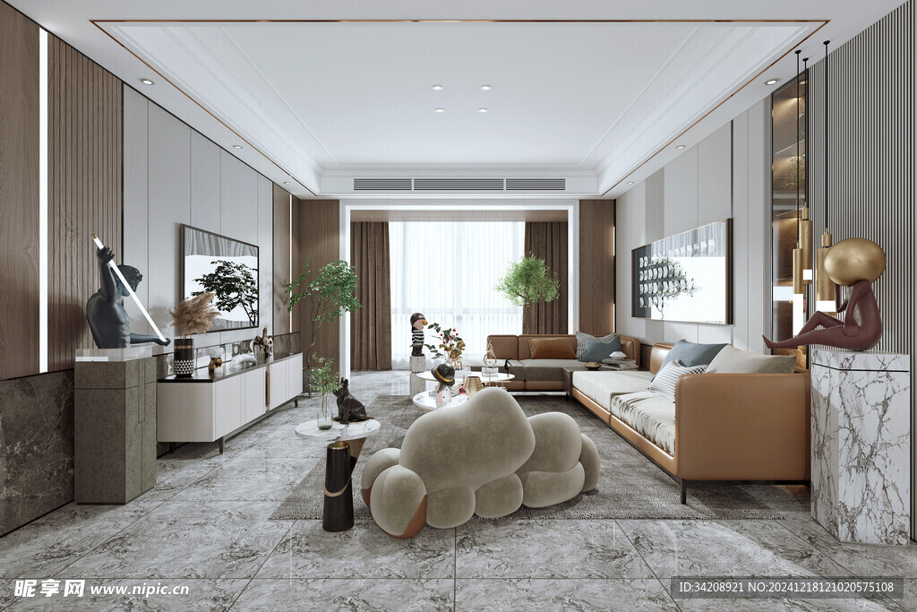 现代简约高级感新中式复古风客厅