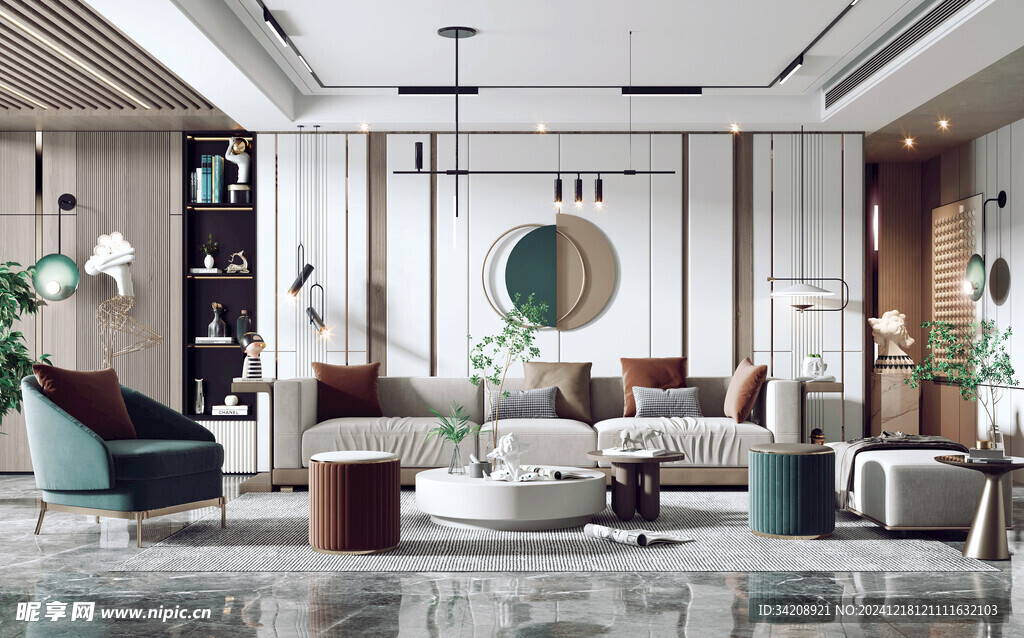 现代简约高级感新中式复古风客厅