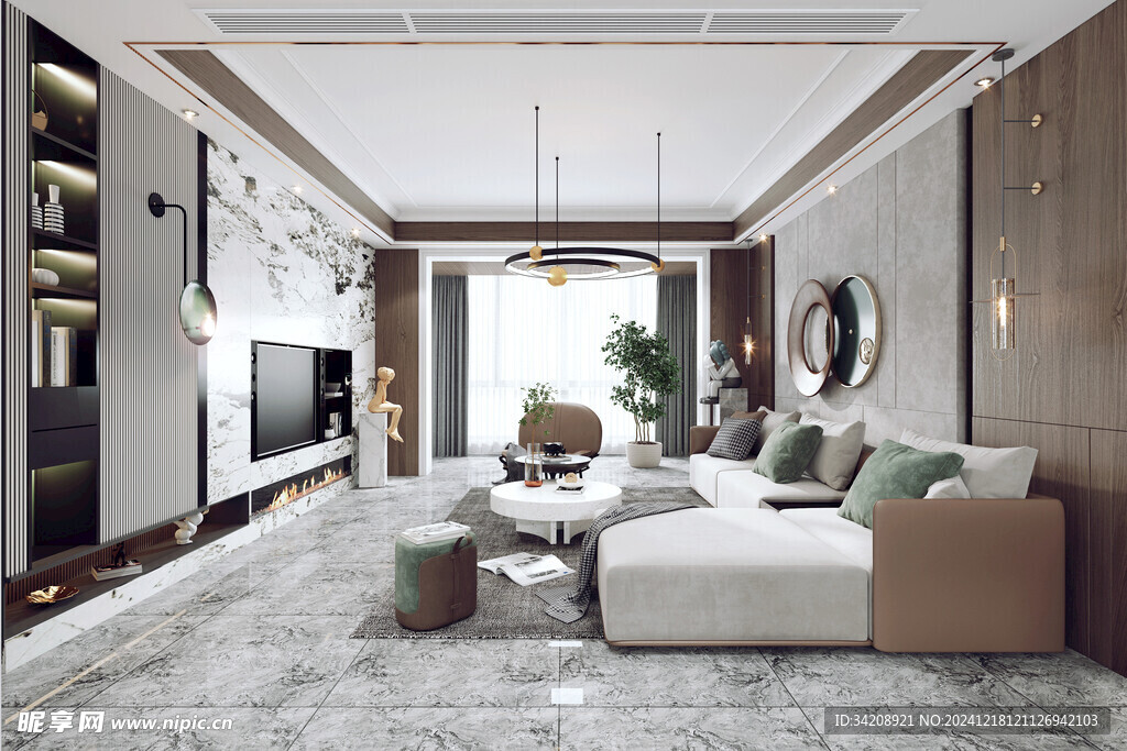 现代简约高级感新中式复古风客厅