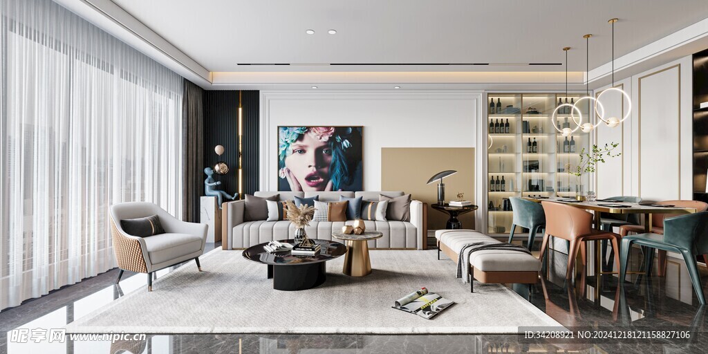 现代简约高级感新中式复古风客厅