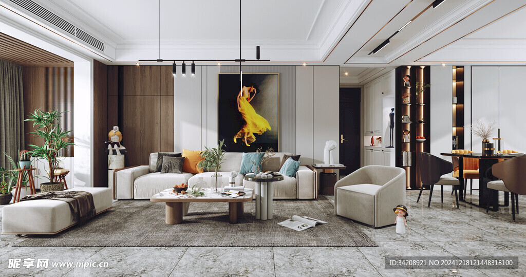 现代简约高级感新中式复古风客厅