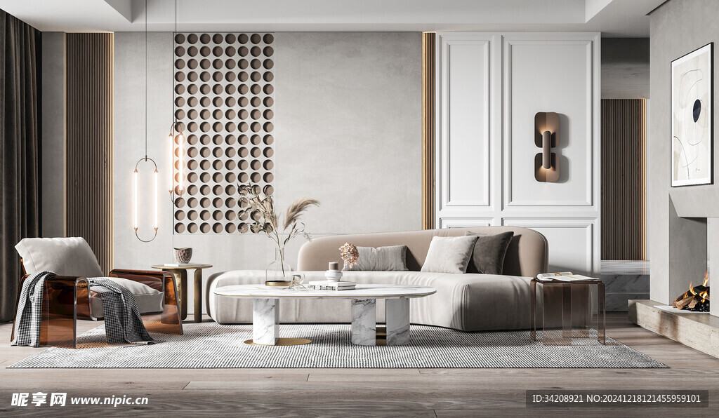 现代简约高级感新中式复古风客厅