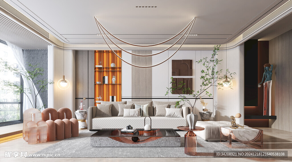 现代简约高级感新中式复古风客厅