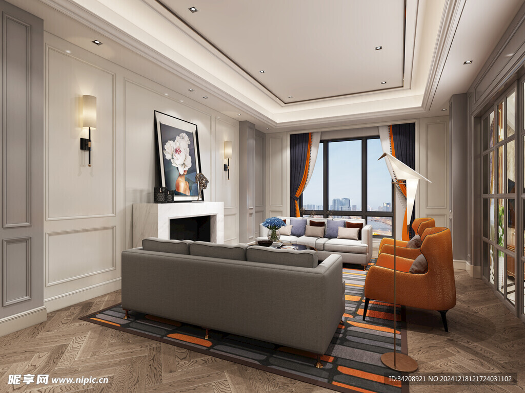 现代简约高级感新中式复古风客厅