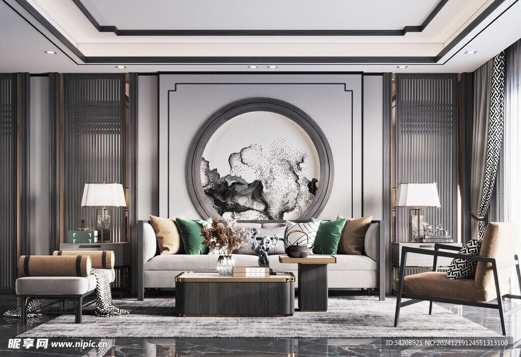 现代简约高级感新中式复古风客厅