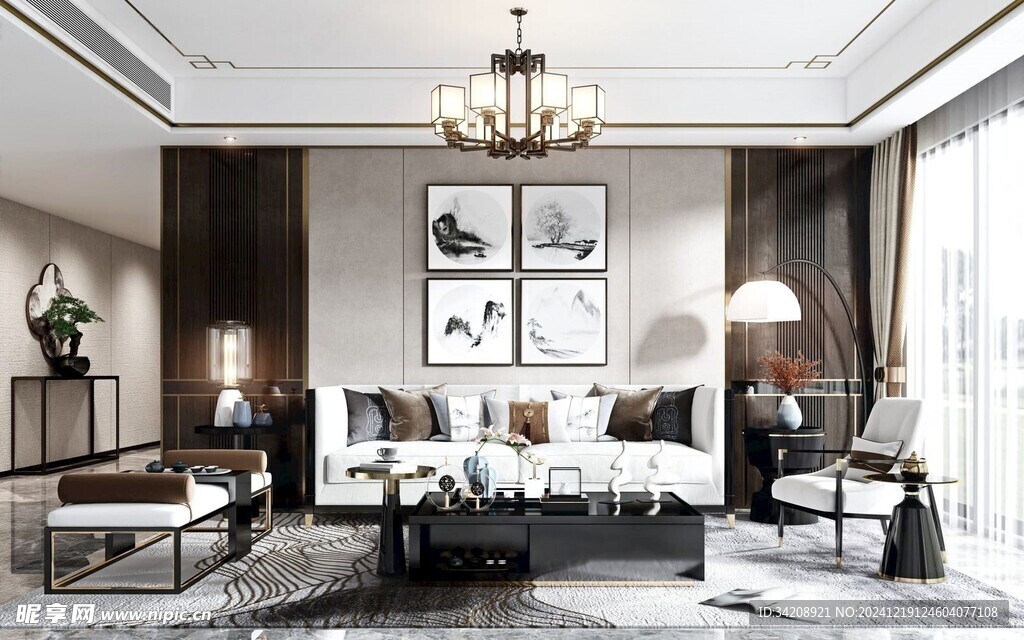 现代简约高级感新中式复古风客厅