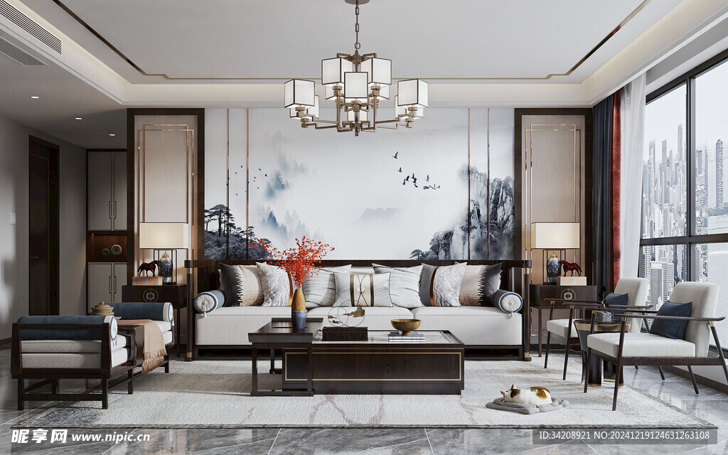 现代简约高级感新中式复古风客厅