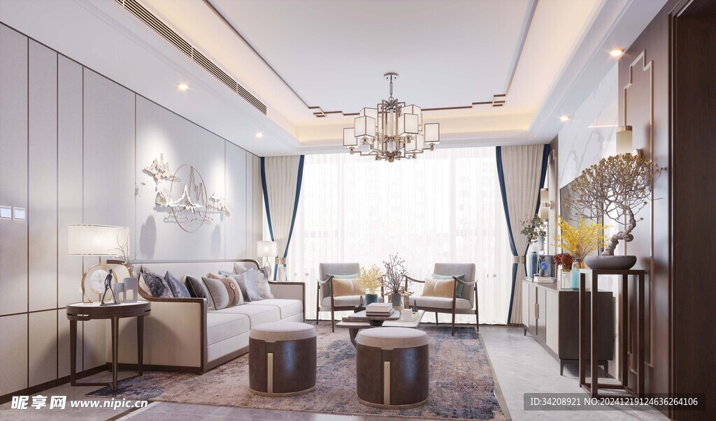 现代简约高级感新中式复古风客厅