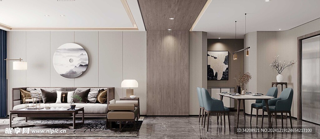 现代简约高级感新中式复古风客厅