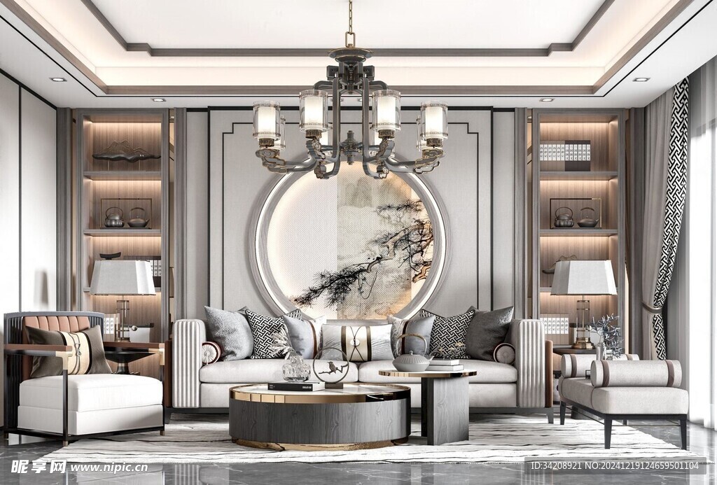 现代简约高级感新中式复古风客厅