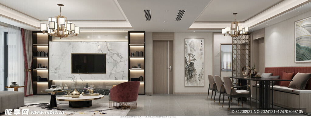 现代简约高级感新中式复古风客厅