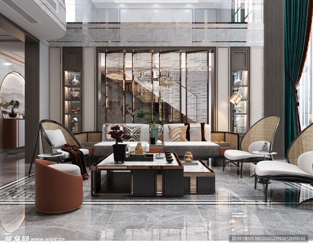 现代简约高级感新中式复古风客厅