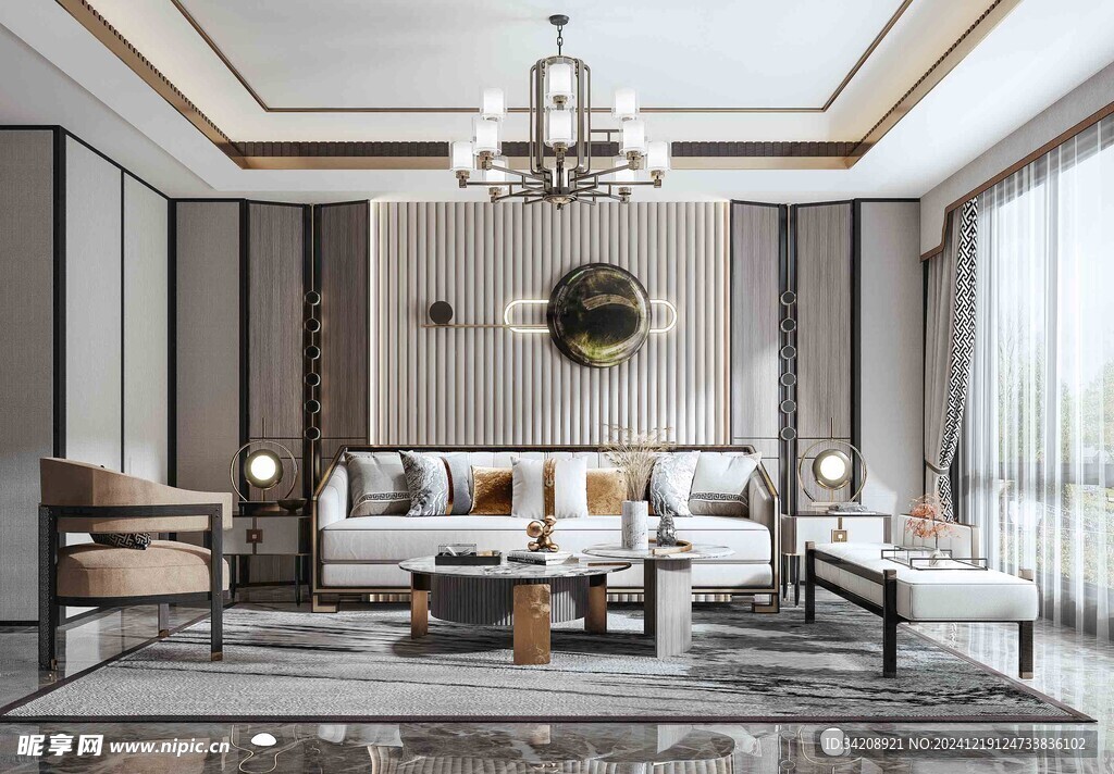 现代简约高级感新中式复古风客厅