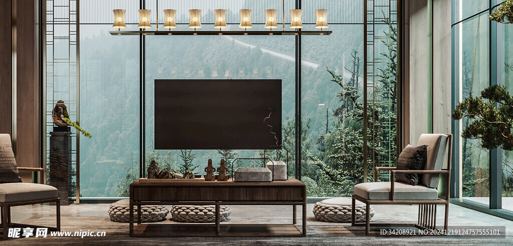 现代简约高级感新中式复古风客厅