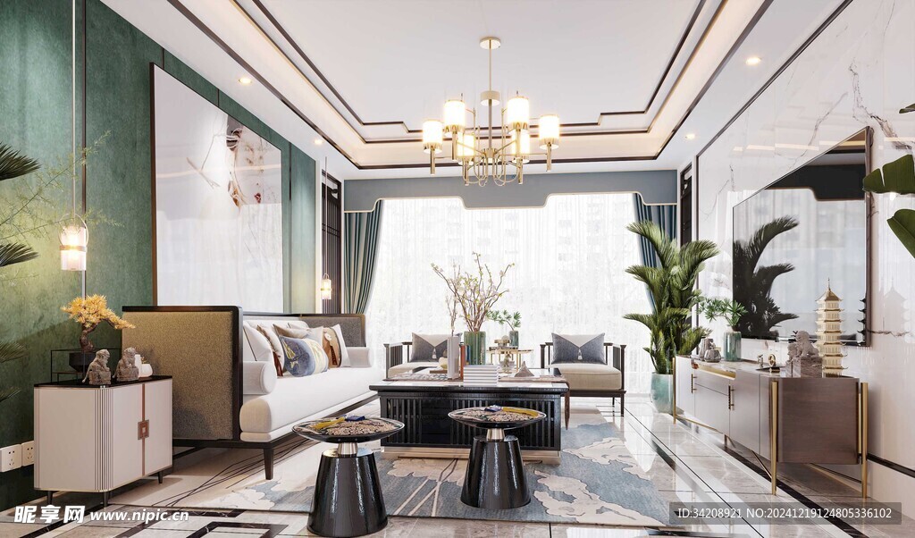 现代简约高级感新中式复古风客厅