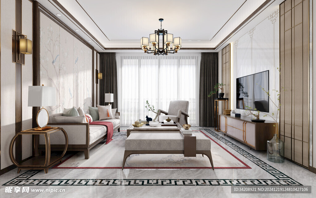 现代简约高级感新中式复古风客厅