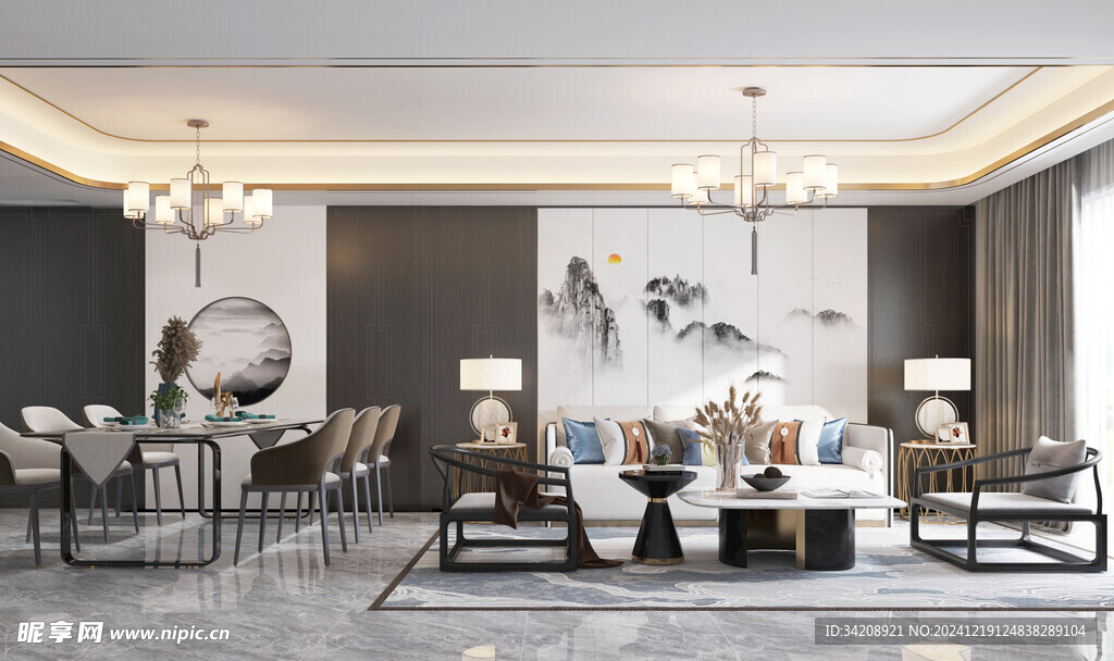 现代简约高级感新中式复古风客厅