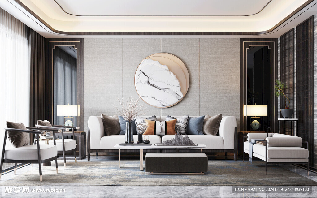 现代简约高级感新中式复古风客厅