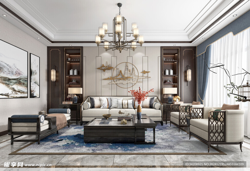 现代简约高级感新中式复古风客厅