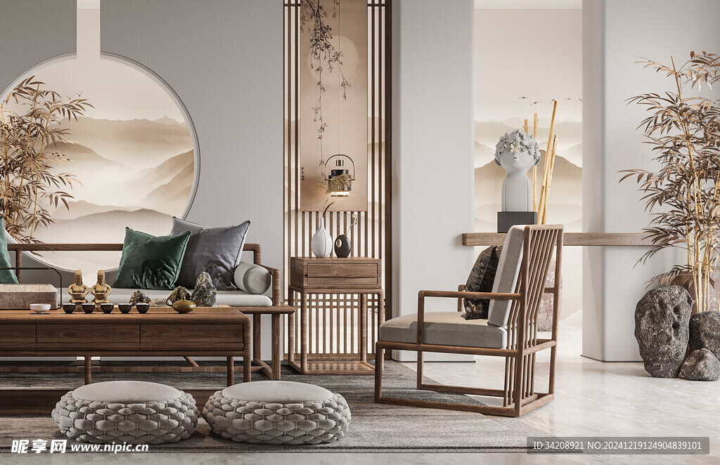 现代简约高级感新中式复古风客厅